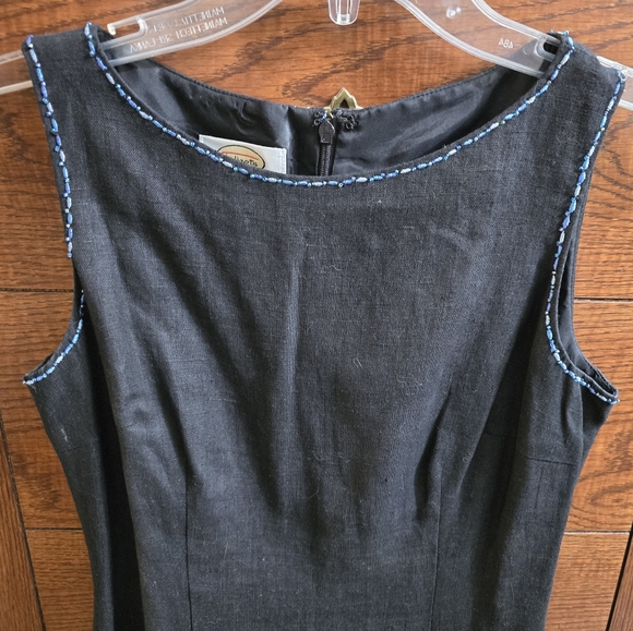 Talbots navy blue floral embroidered cut out sheath dress. - Picture 2 of 7